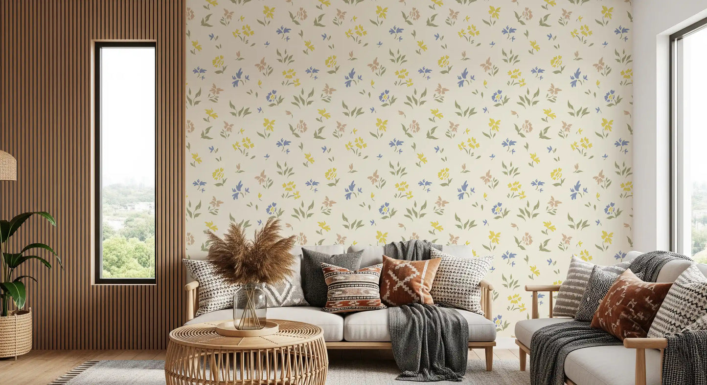 Pastelfarvede blomster i blid børneværelsesdesign tapet⁠