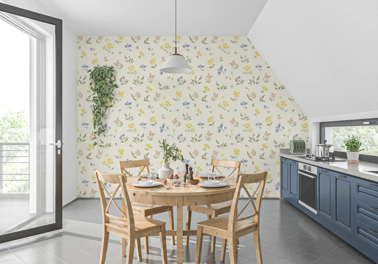 Pastelfarvede blomster i blid børneværelsesdesign tapet⁠