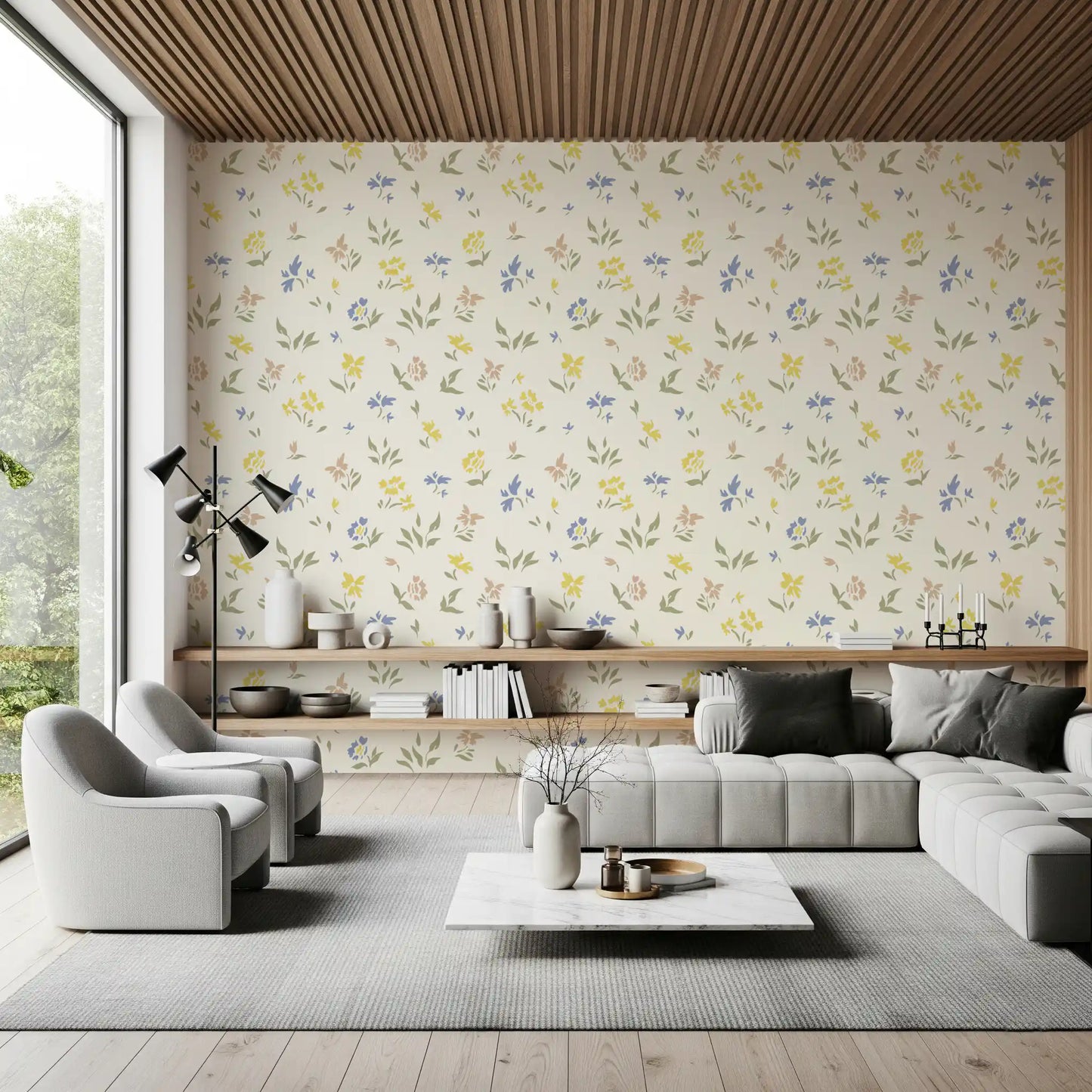 Pastelfarvede blomster i blid børneværelsesdesign tapet⁠