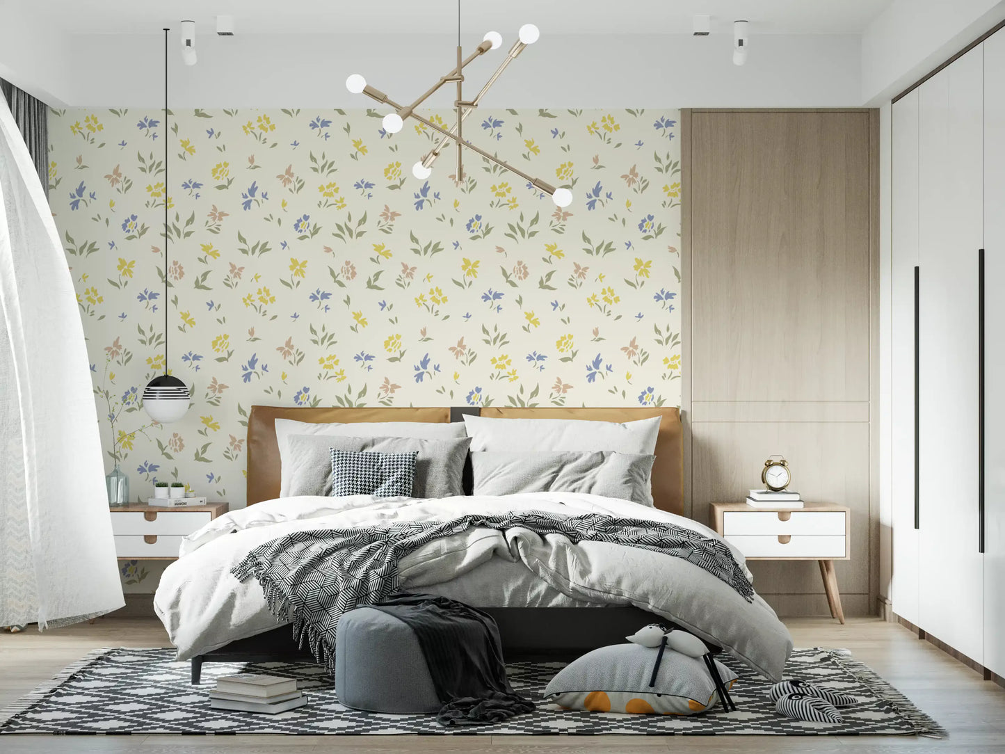 Pastelfarvede blomster i blid børneværelsesdesign tapet⁠