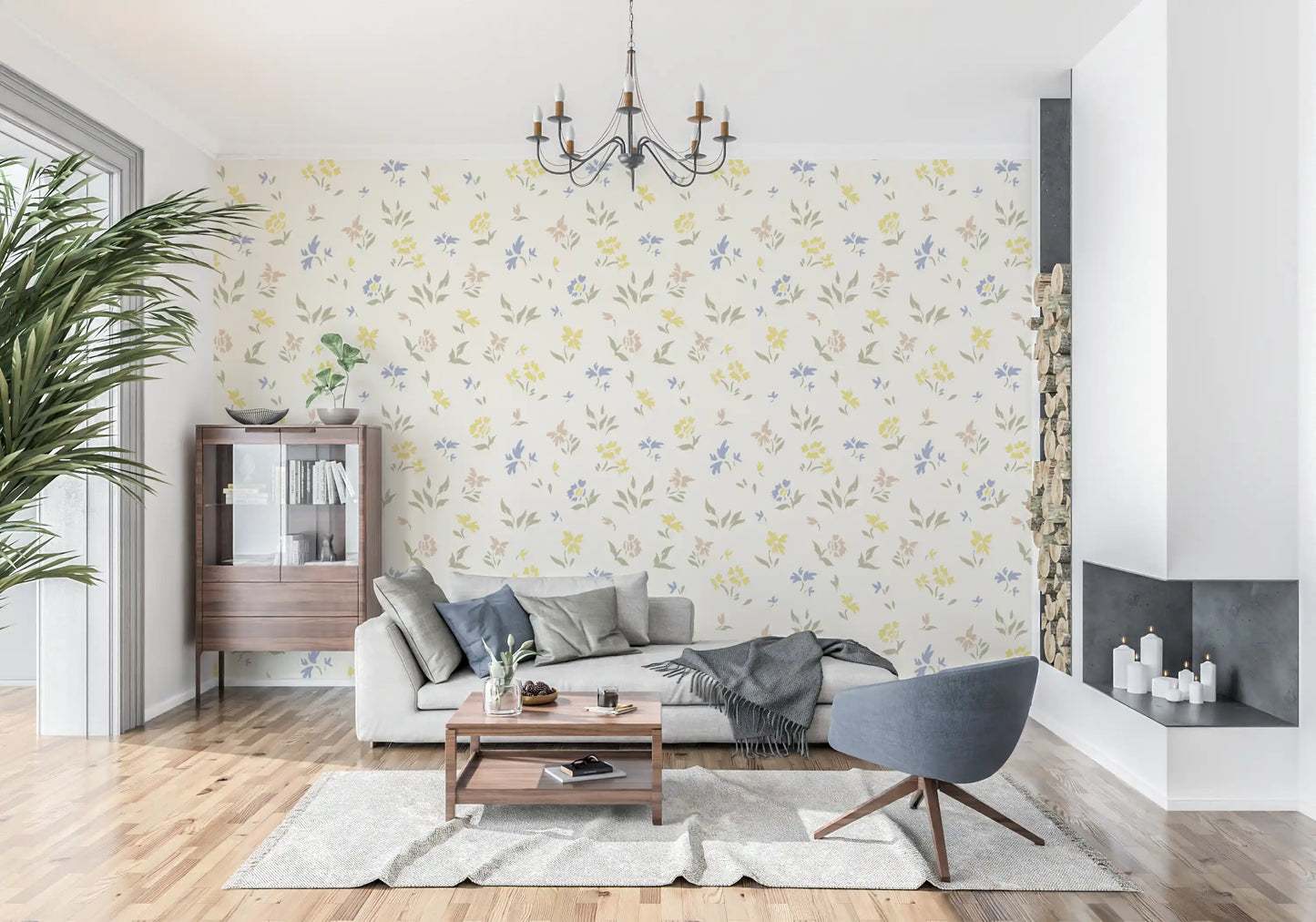 Pastelfarvede blomster i blid børneværelsesdesign tapet⁠
