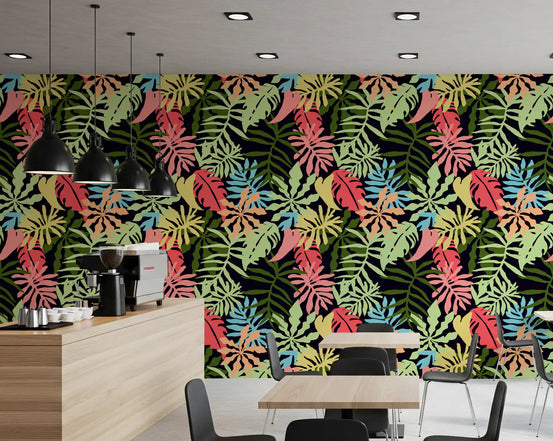 Vibrant Tropical Jungle Foliage Pattern Wallpaper⁠