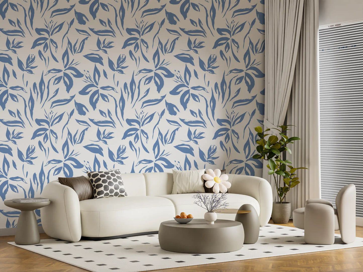 Azure Penselstrøg Botanisk Tapet