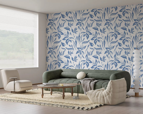 Azure Brushstroke Botanisk Tapet