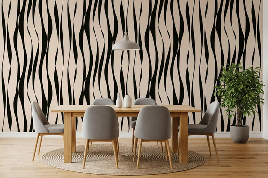 Dining room feature run styled in the modern rhythmic stripes wallpaper GD11580
