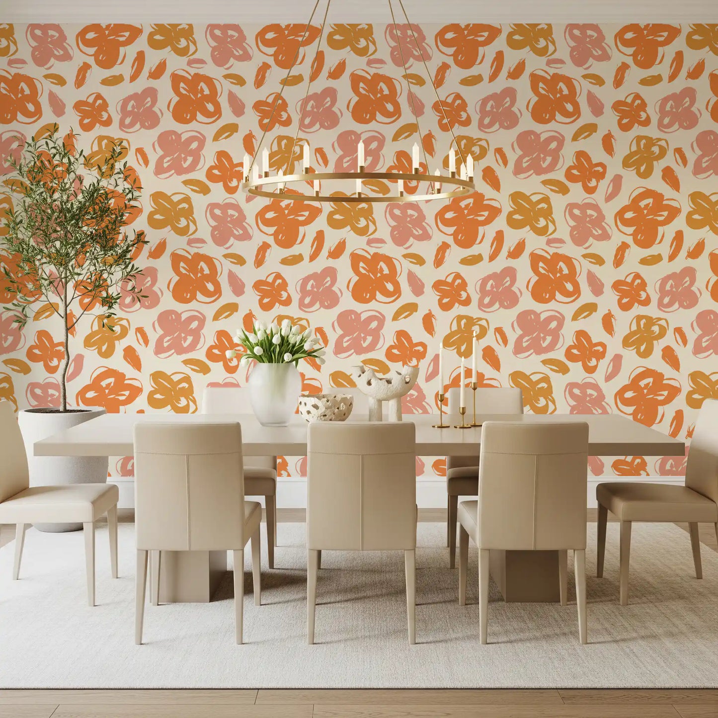 Solkyssede Botaniske Blomster Tapet⁠