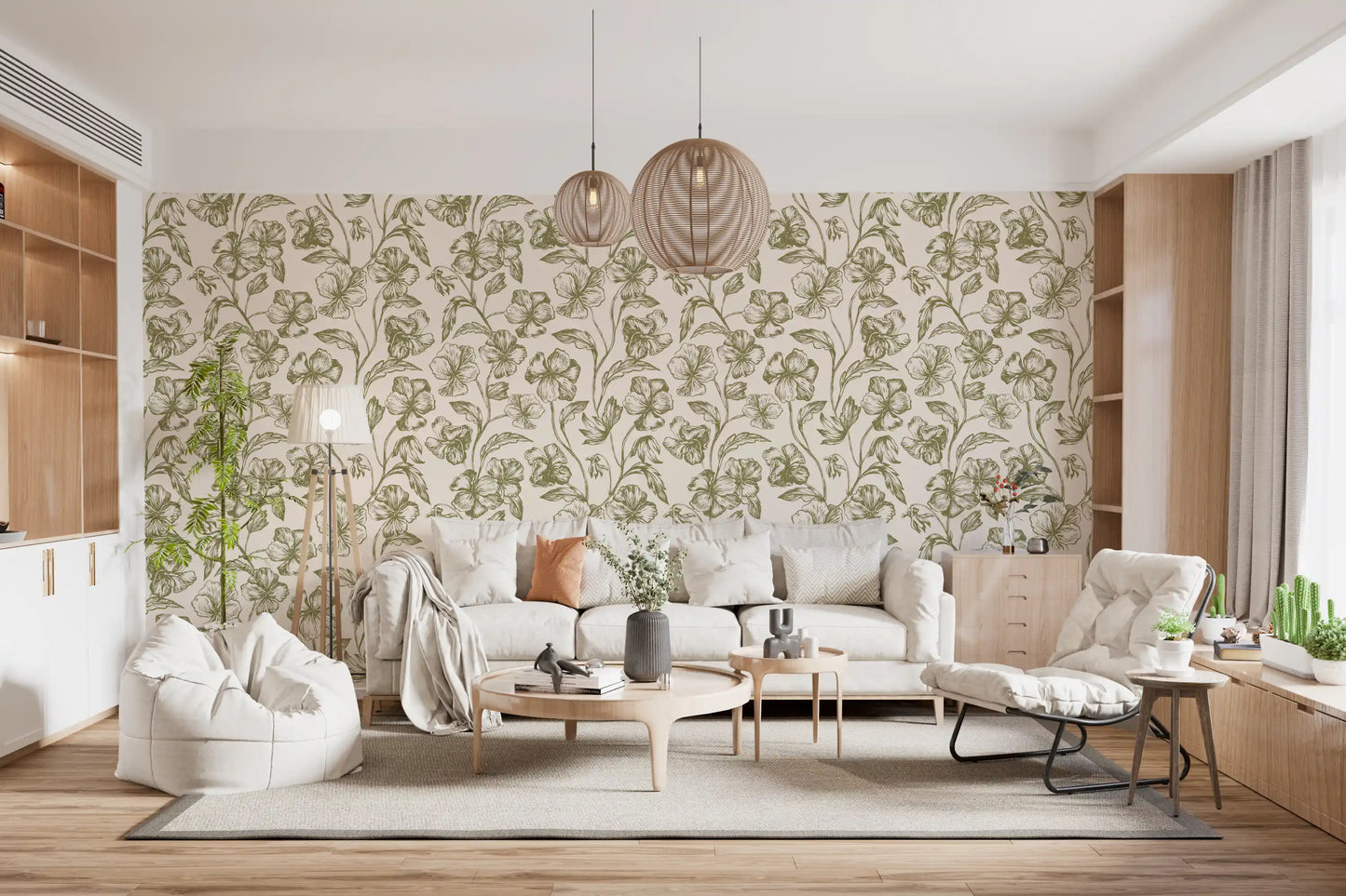 Vintage botanische Linienkunst Blumen-Tapete