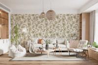 Vintage botanische Linienkunst Blumen-Tapete