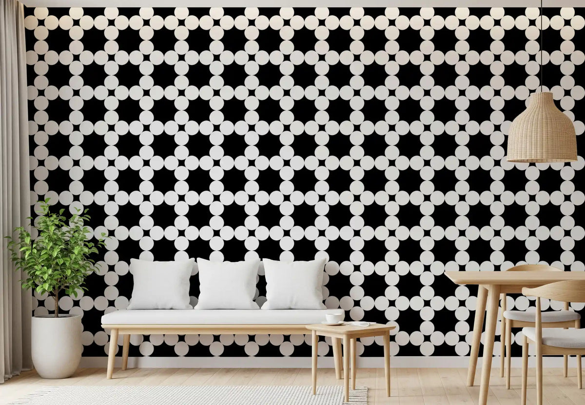 White circles pattern a Dining room feature, Minimalist Dot Grid wallpaper GD11589

