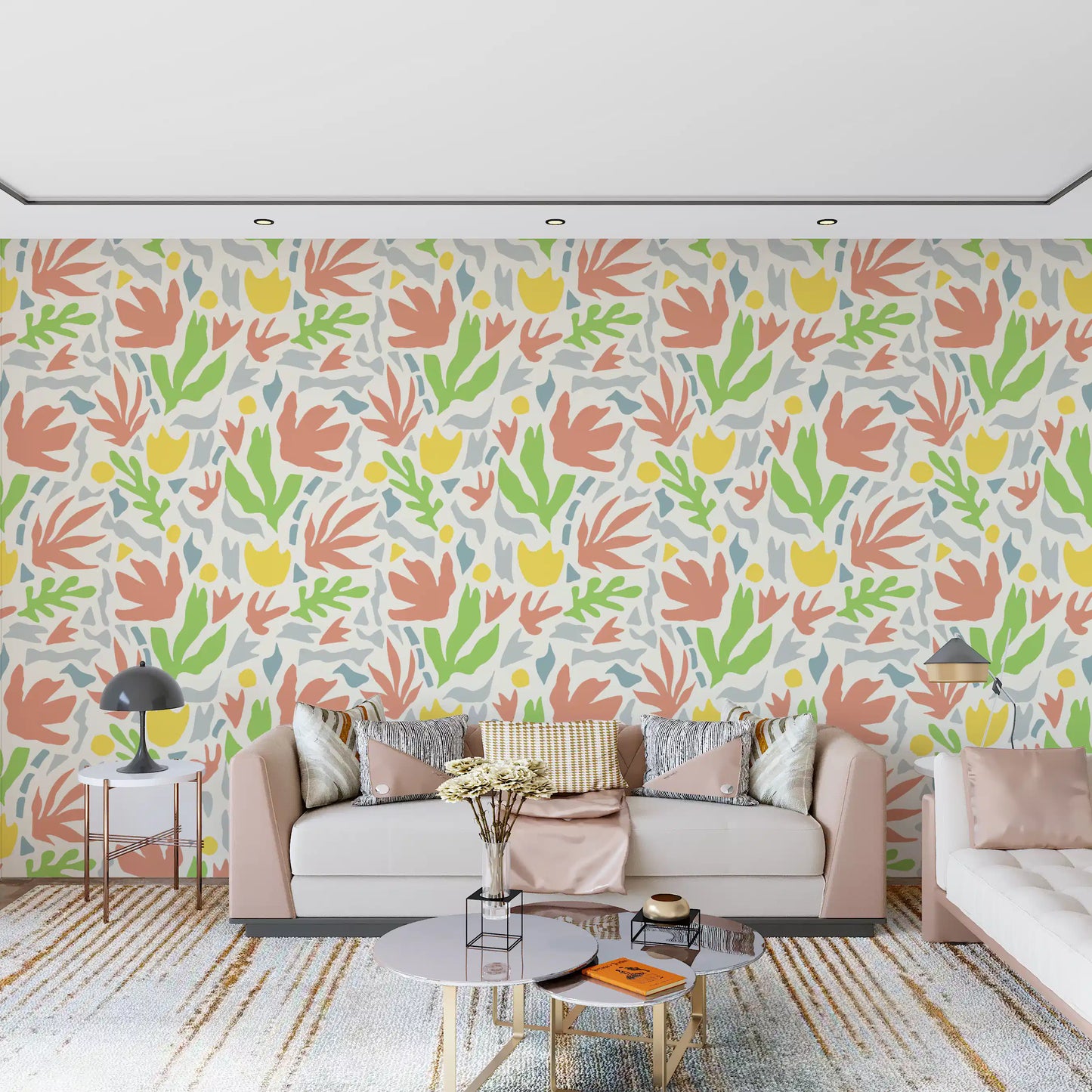 Abstrakt Matisse-inspireret botanisk udskåret tapet⁠