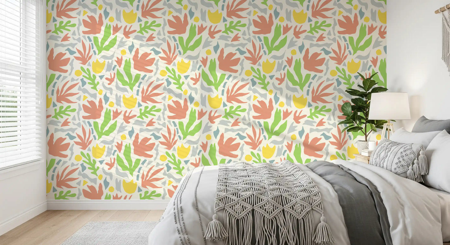 Abstrakt Matisse-inspireret botanisk udskåret tapet⁠
