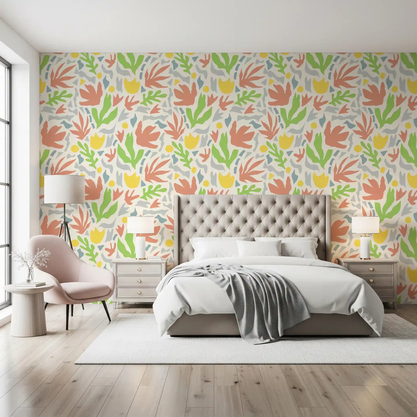 Abstrakt Matisse-inspireret botanisk udskåret tapet⁠