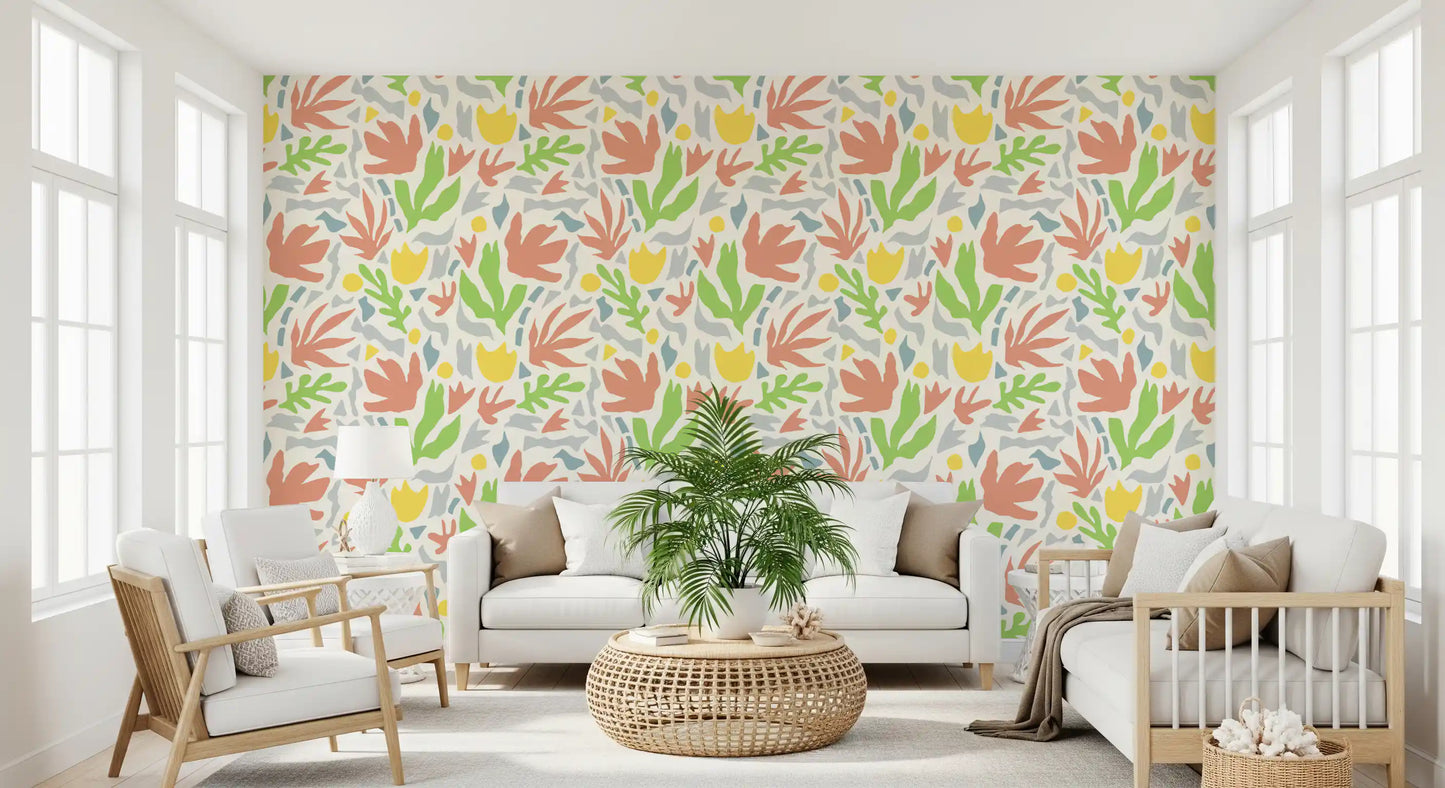 Abstrakt Matisse-inspireret botanisk udskåret tapet⁠