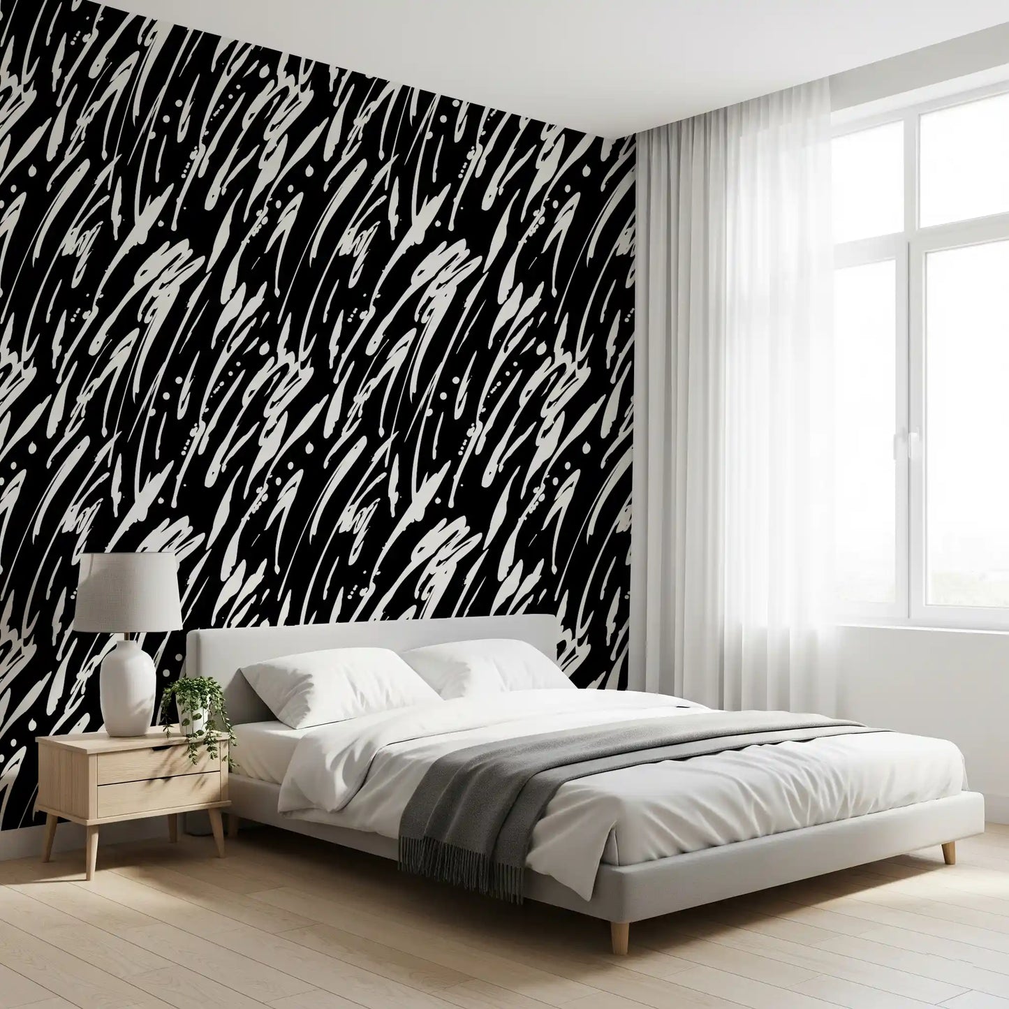 Monochrome Abstract Brushwork Wallpaper⁠