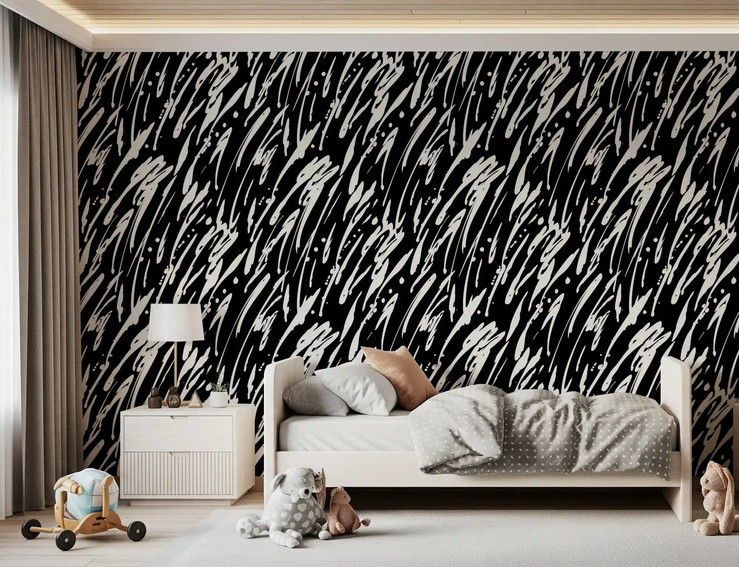 Monochrome Abstract Brushwork Wallpaper⁠