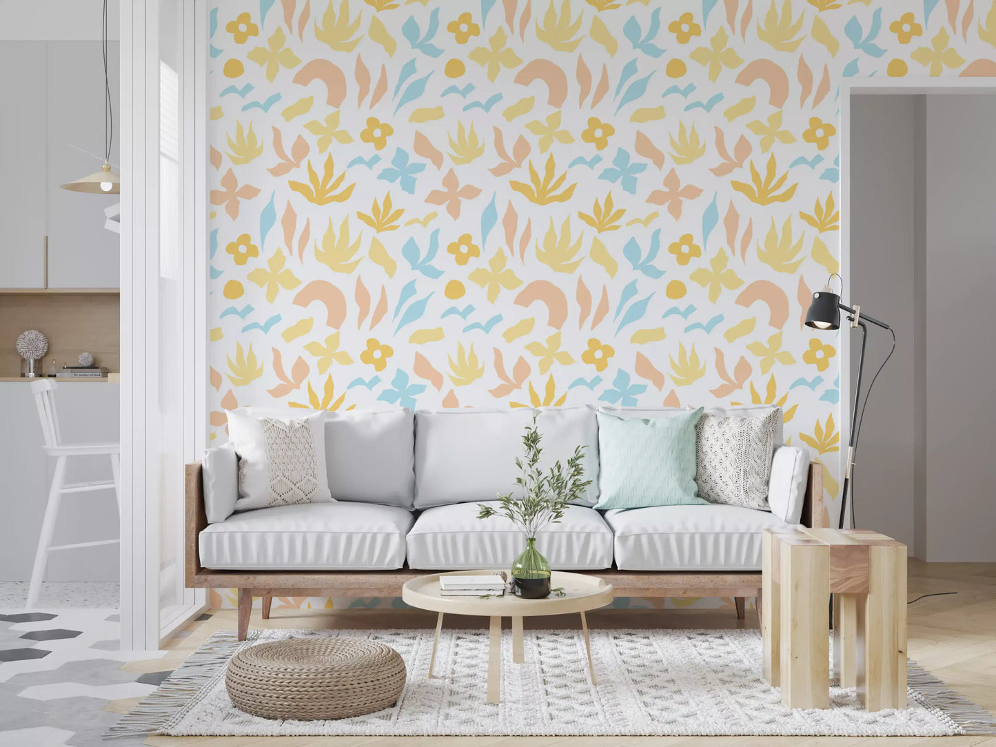 Abstrakt Pastelfarvet Botanisk Mønster Tapet⁠