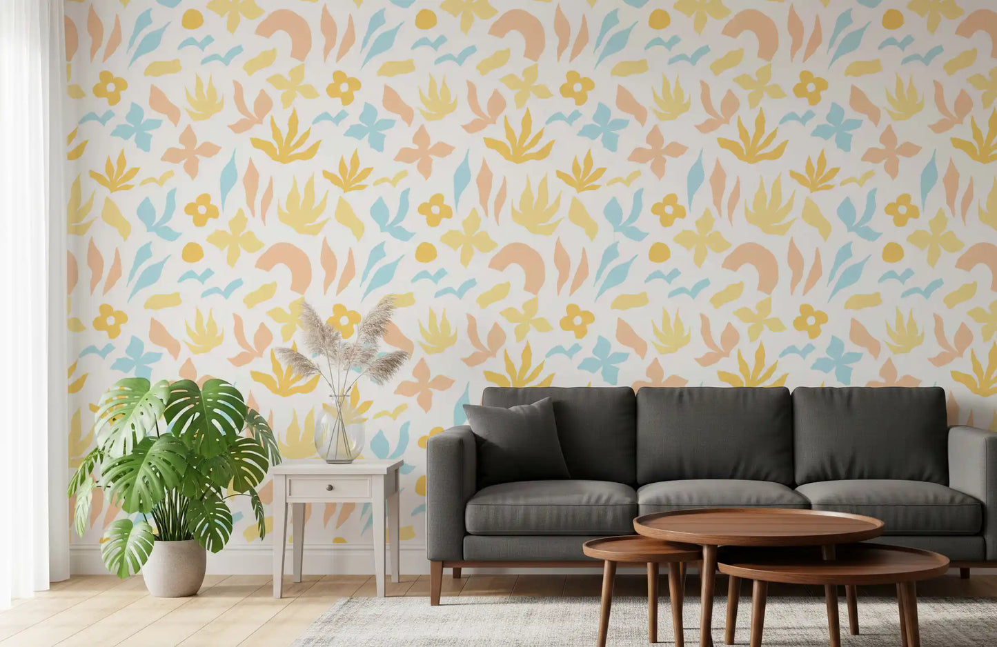 Abstrakt Pastelfarvet Botanisk Mønster Tapet⁠