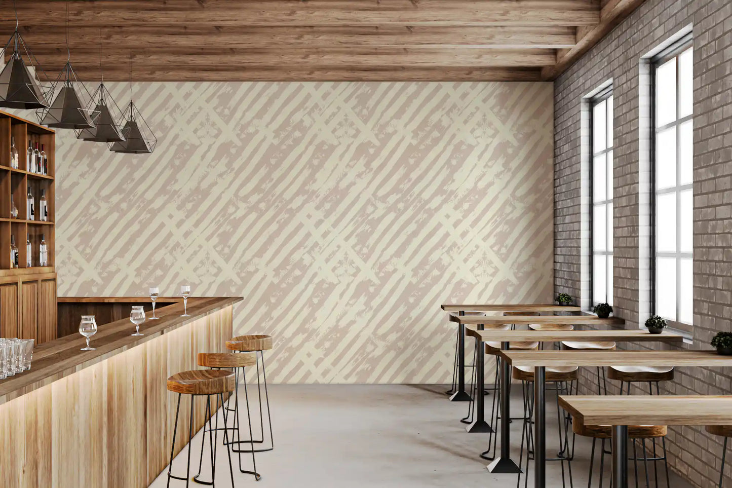 Papel de Parede com Padrão de Pinceladas em Creme
