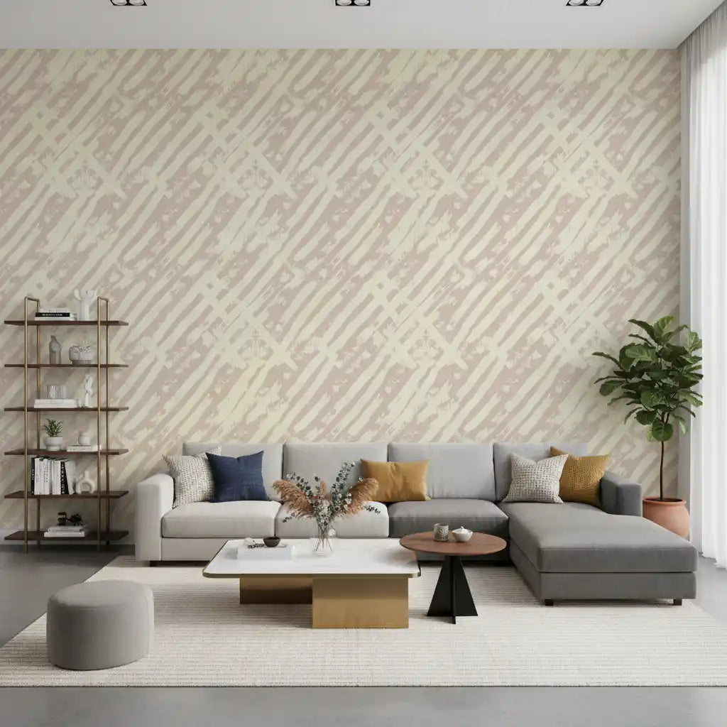 Papel de Parede com Padrão de Pinceladas em Creme