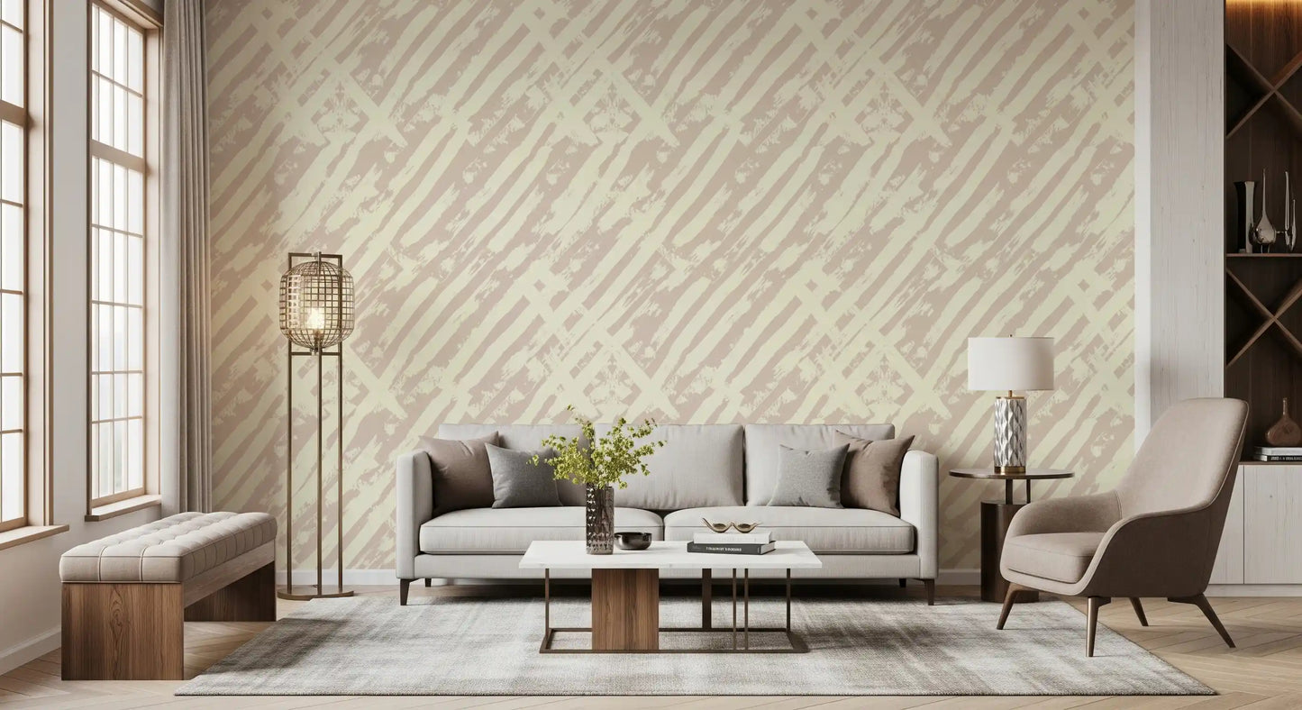 Papel de Parede com Padrão de Pinceladas em Creme
