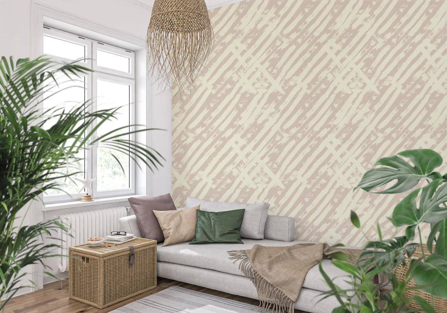 Papel de Parede com Padrão de Pinceladas em Creme