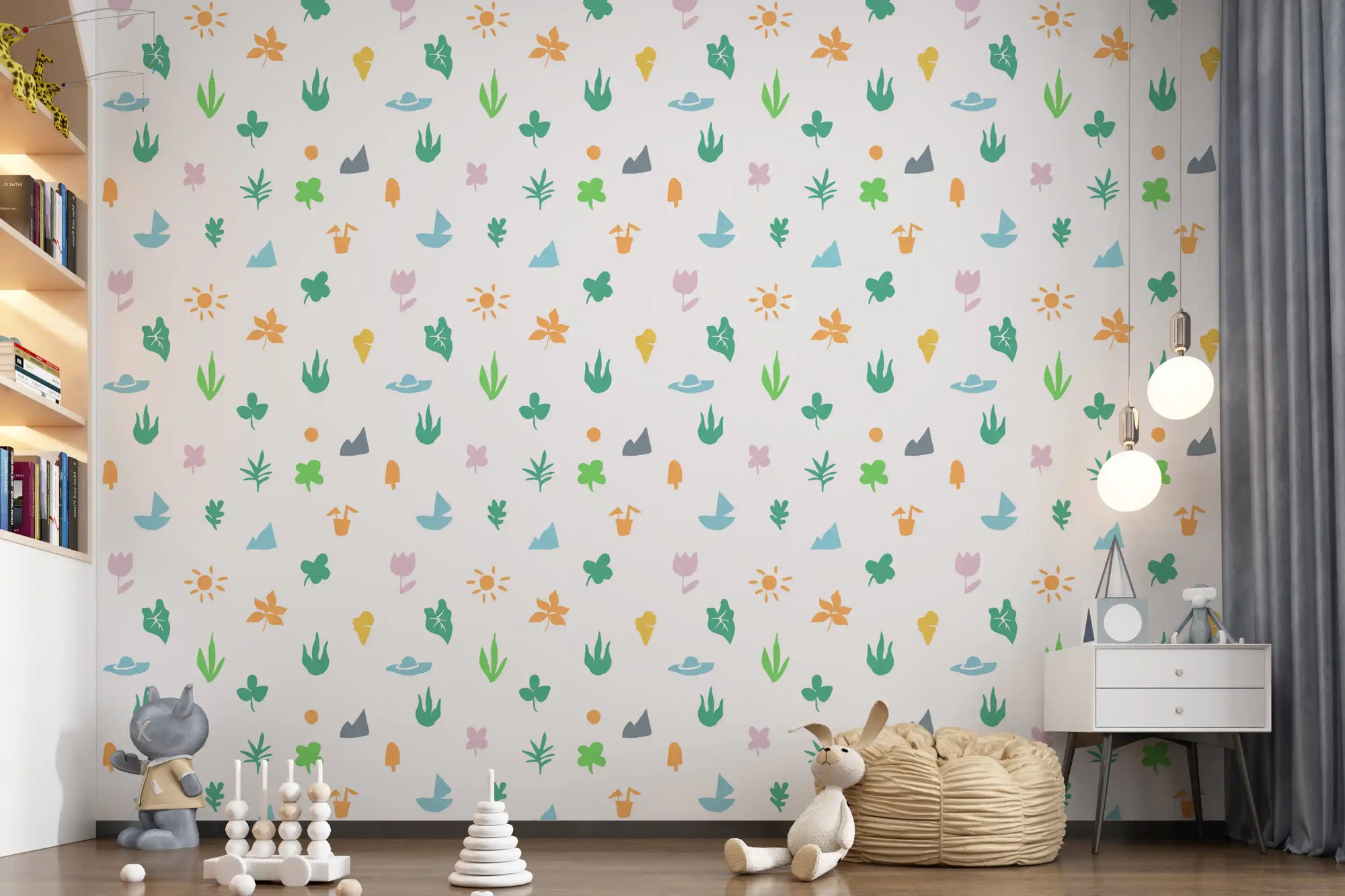 Papier peint motif griffonnage d'été