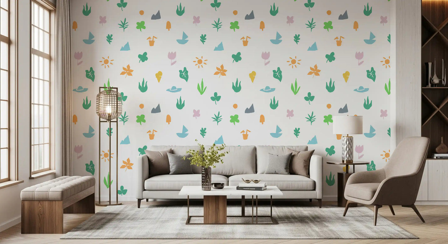 Summer Doodle Motif Wallpaper⁠