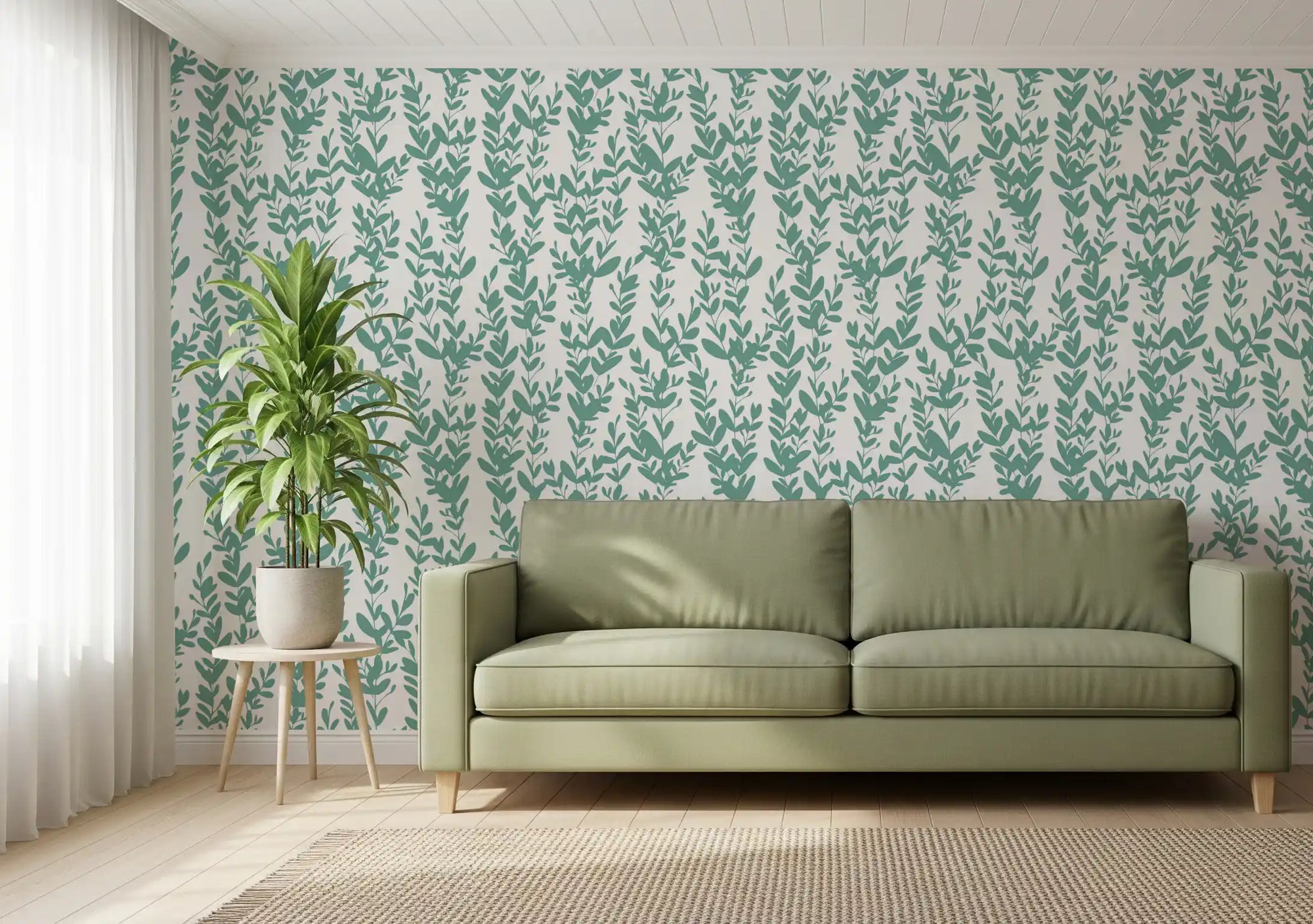 Minimalistisk salviagrön botanisk vinranka tapet