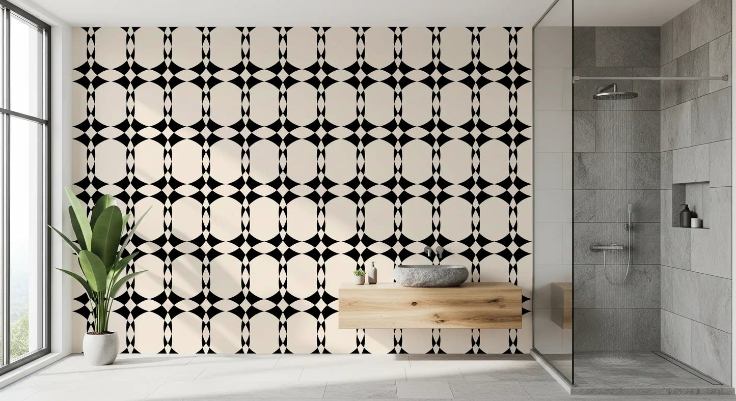 Papel pintado moderno con patrón geométrico de círculos entrelazados
