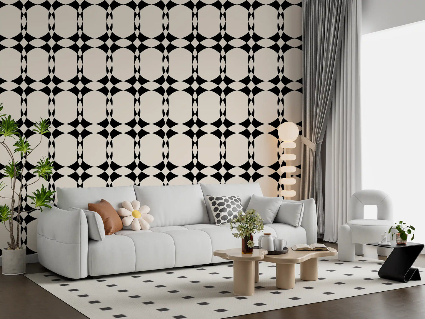 Papel pintado moderno con patrón geométrico de círculos entrelazados
