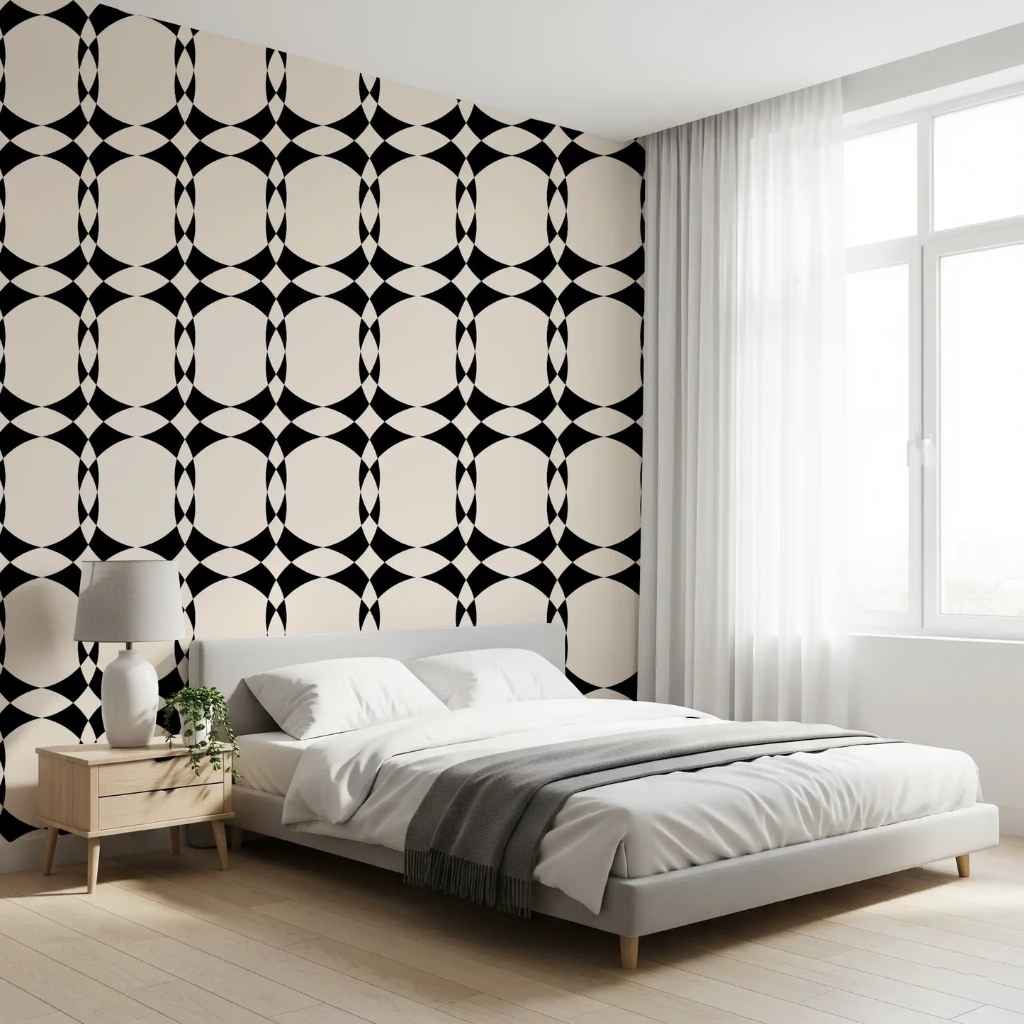 Papel pintado moderno con patrón geométrico de círculos entrelazados