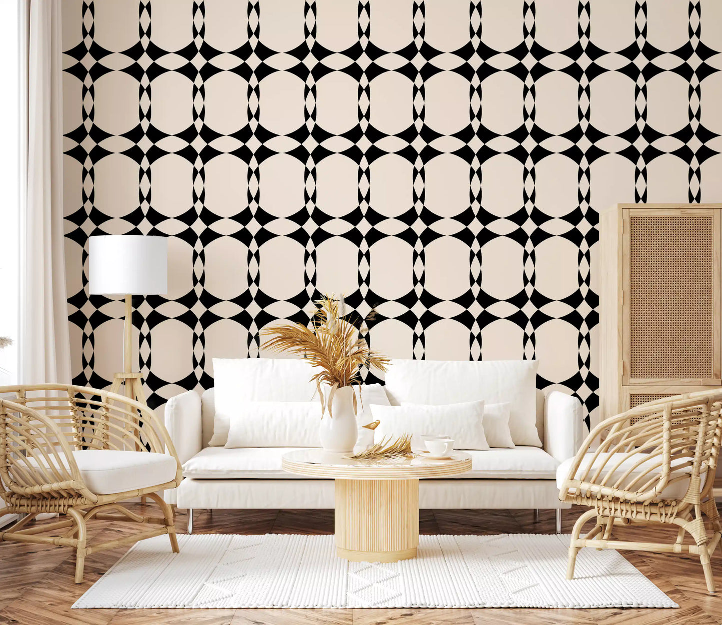 Papel pintado moderno con patrón geométrico de círculos entrelazados
