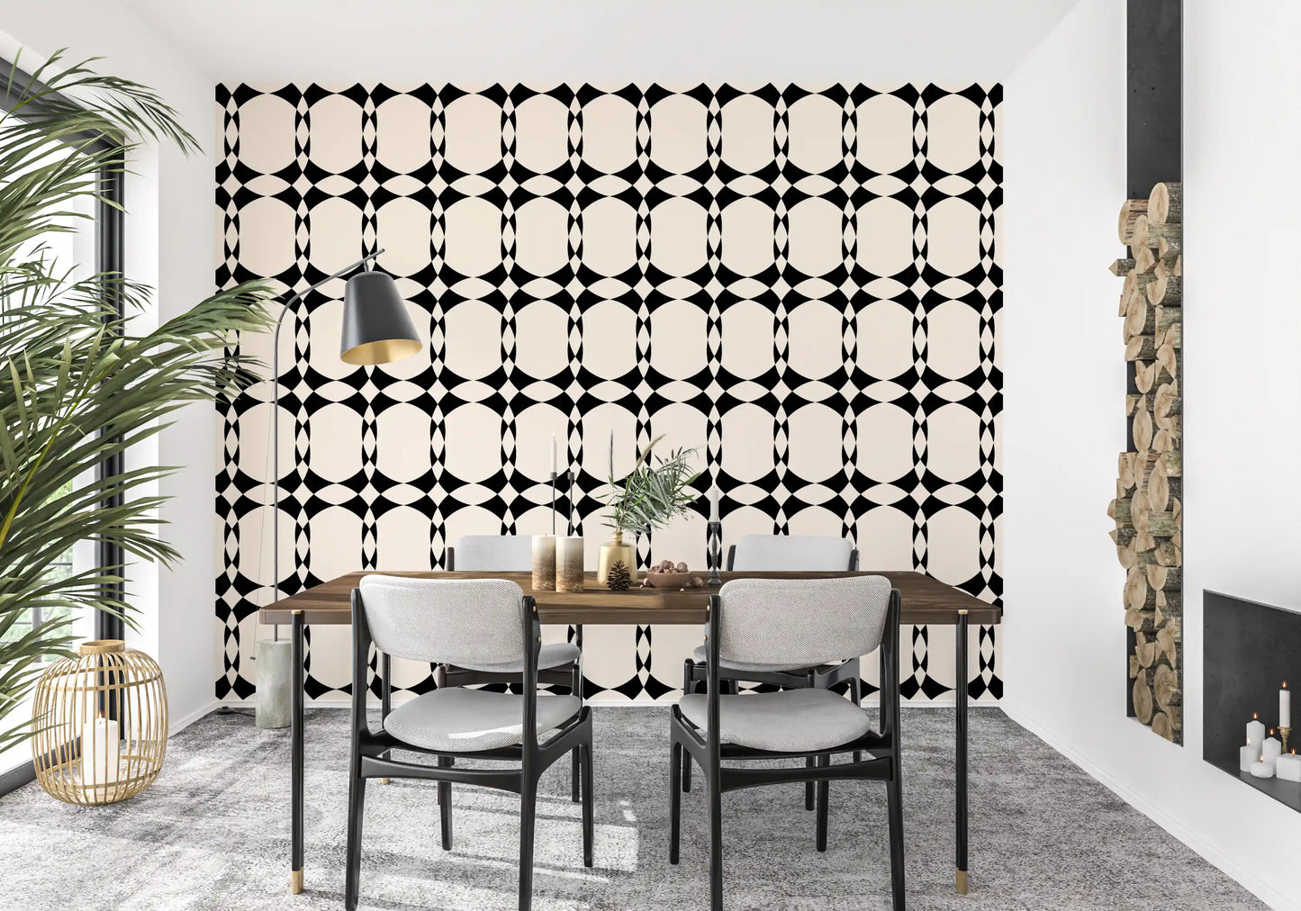 Papel pintado moderno con patrón geométrico de círculos entrelazados
