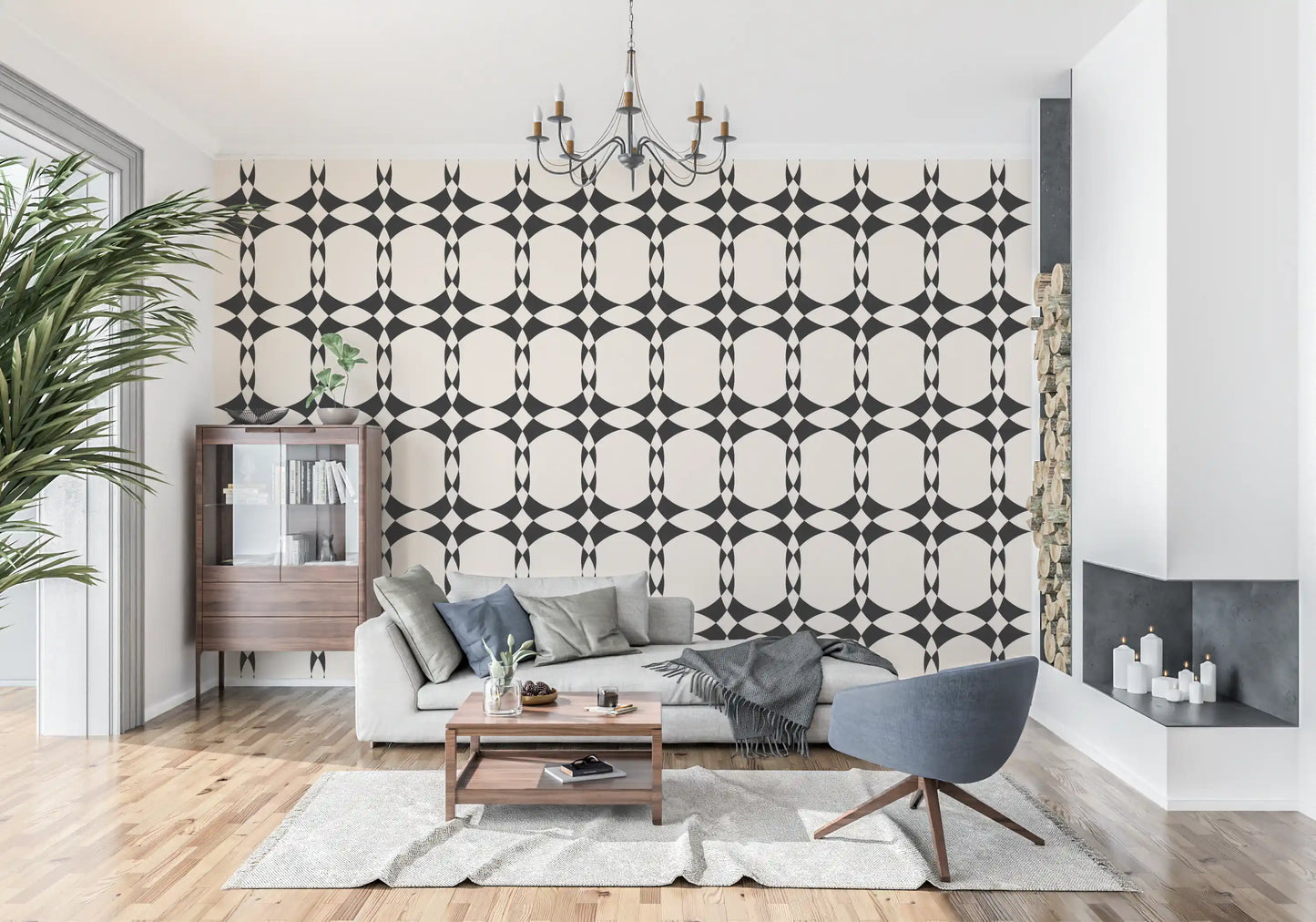Papel pintado moderno con patrón geométrico de círculos entrelazados