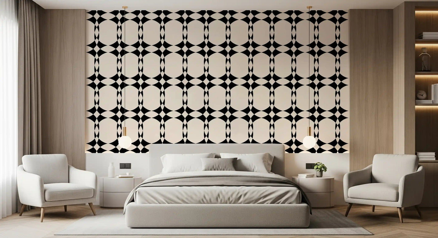 Papel pintado moderno con patrón geométrico de círculos entrelazados