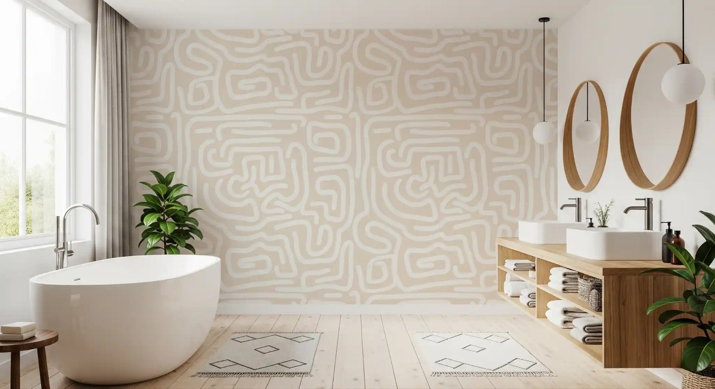 Abstract Cream Maze Pattern Wallpaper⁠