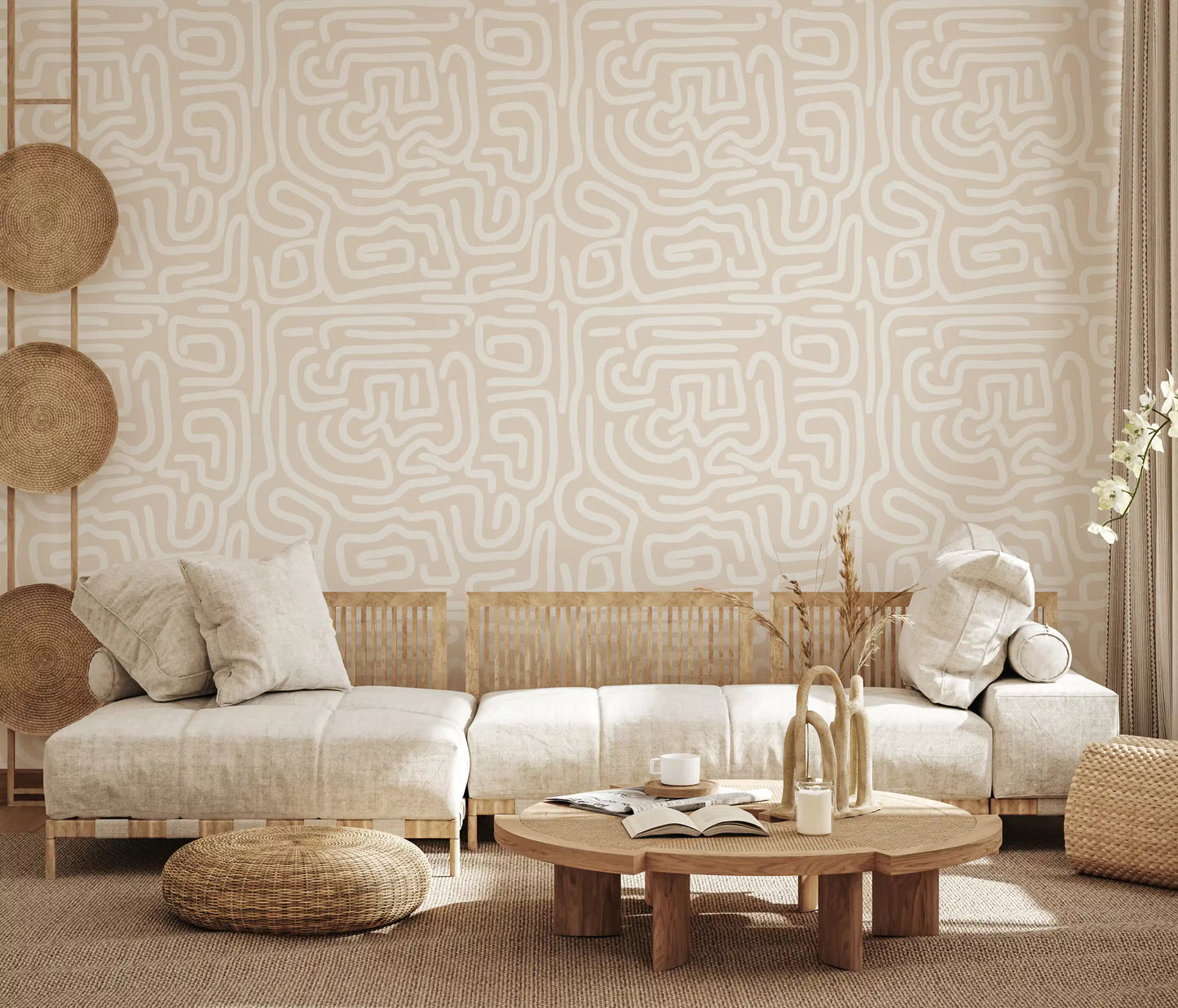 Abstract Cream Maze Pattern Wallpaper⁠