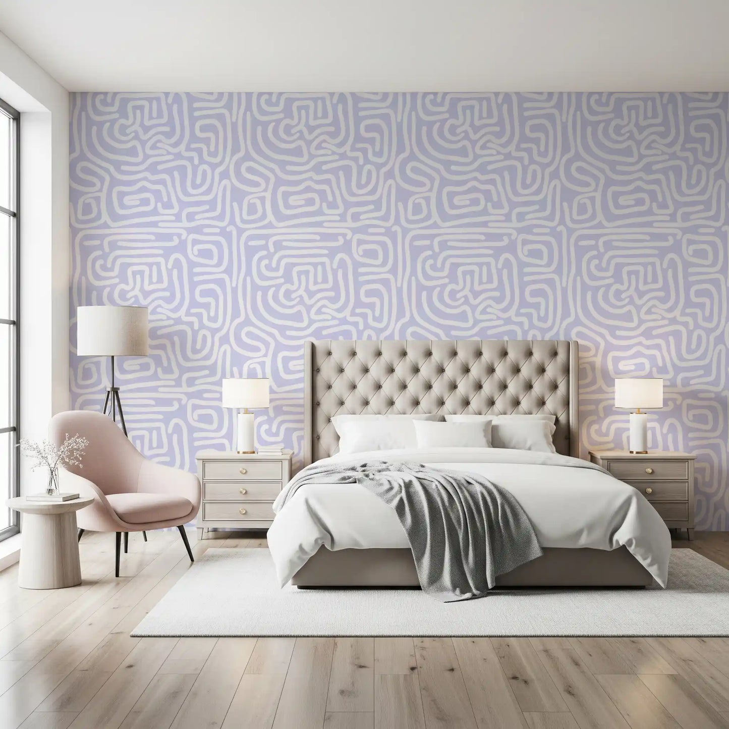 Minimalistisk violet labyrintmønster tapet