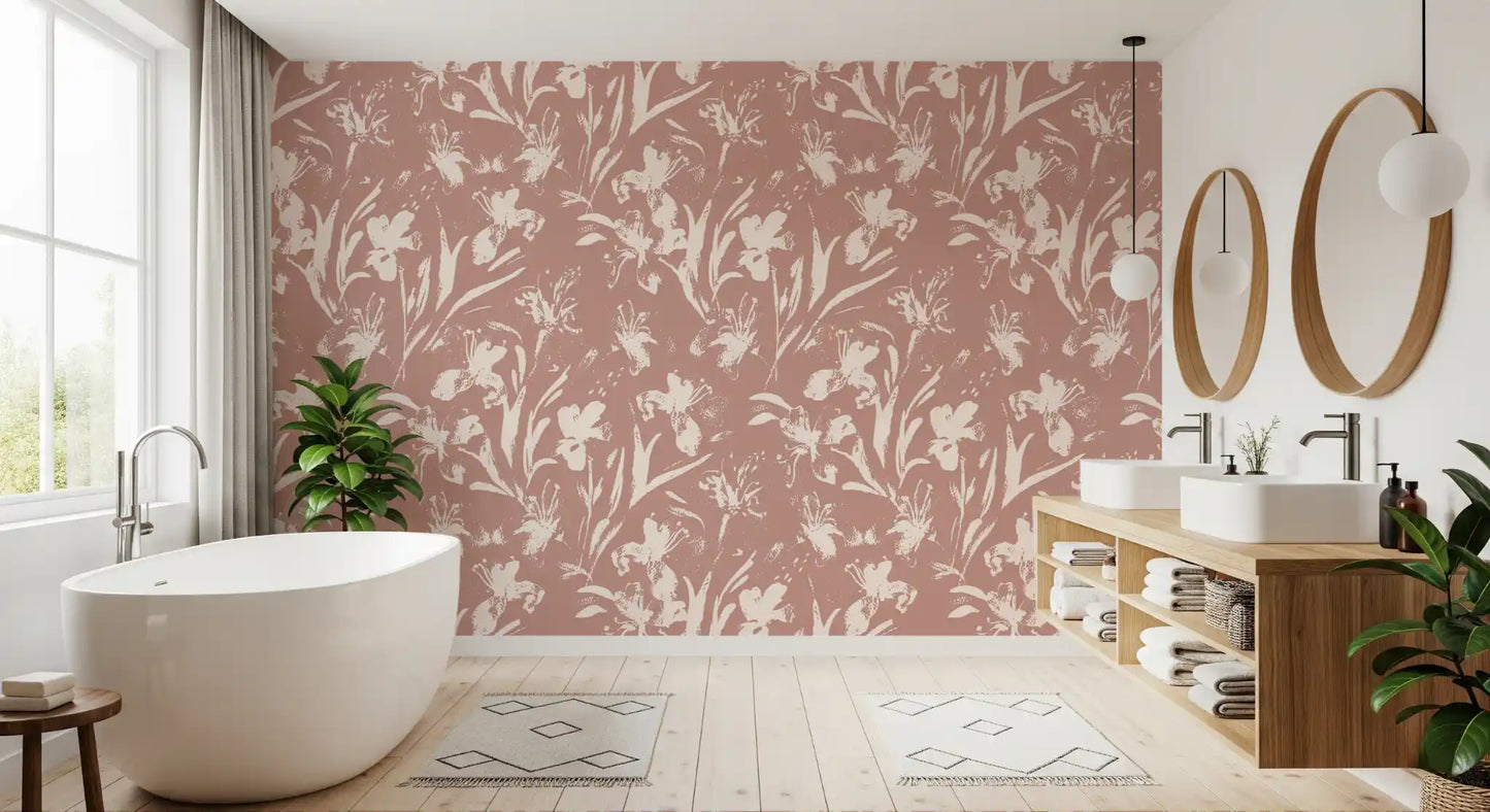 Papier peint abstrait floral aux tons terreux⁠
