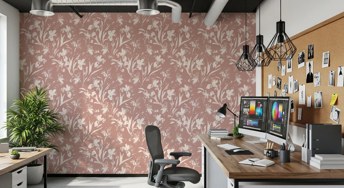 Papier peint abstrait floral aux tons terreux⁠