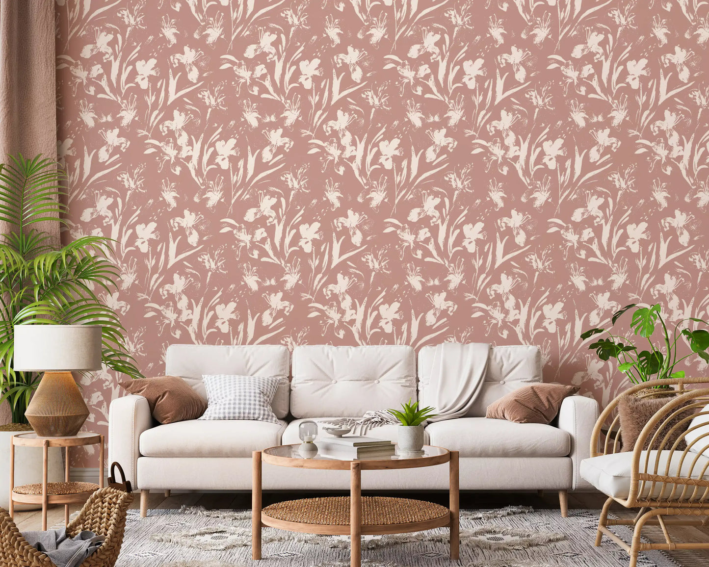 Papier peint abstrait floral aux tons terreux⁠