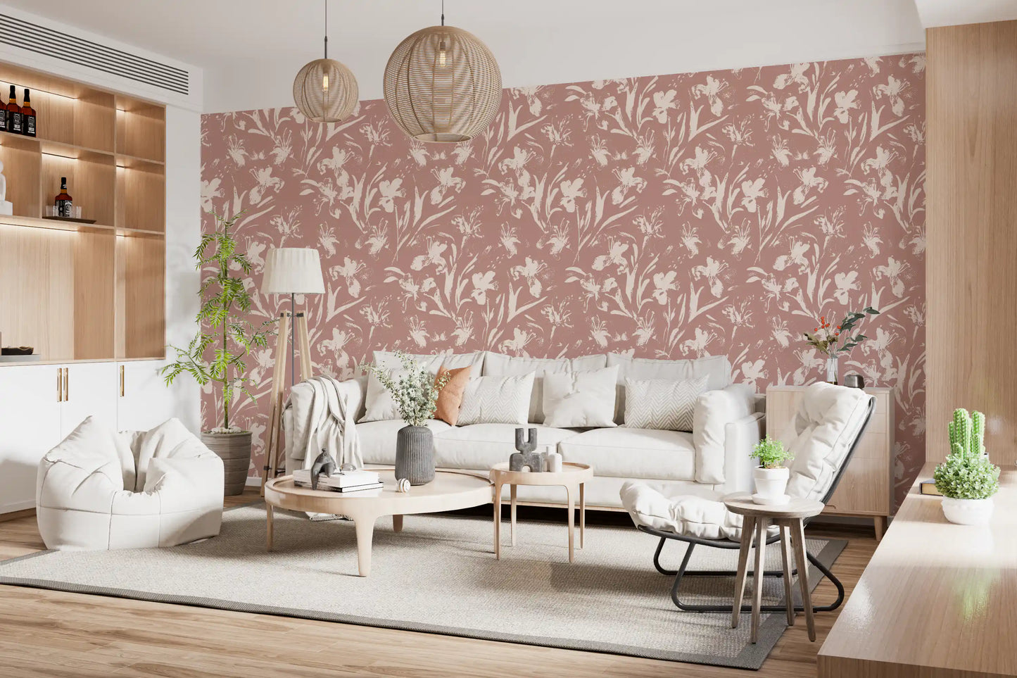 Papier peint abstrait floral aux tons terreux⁠