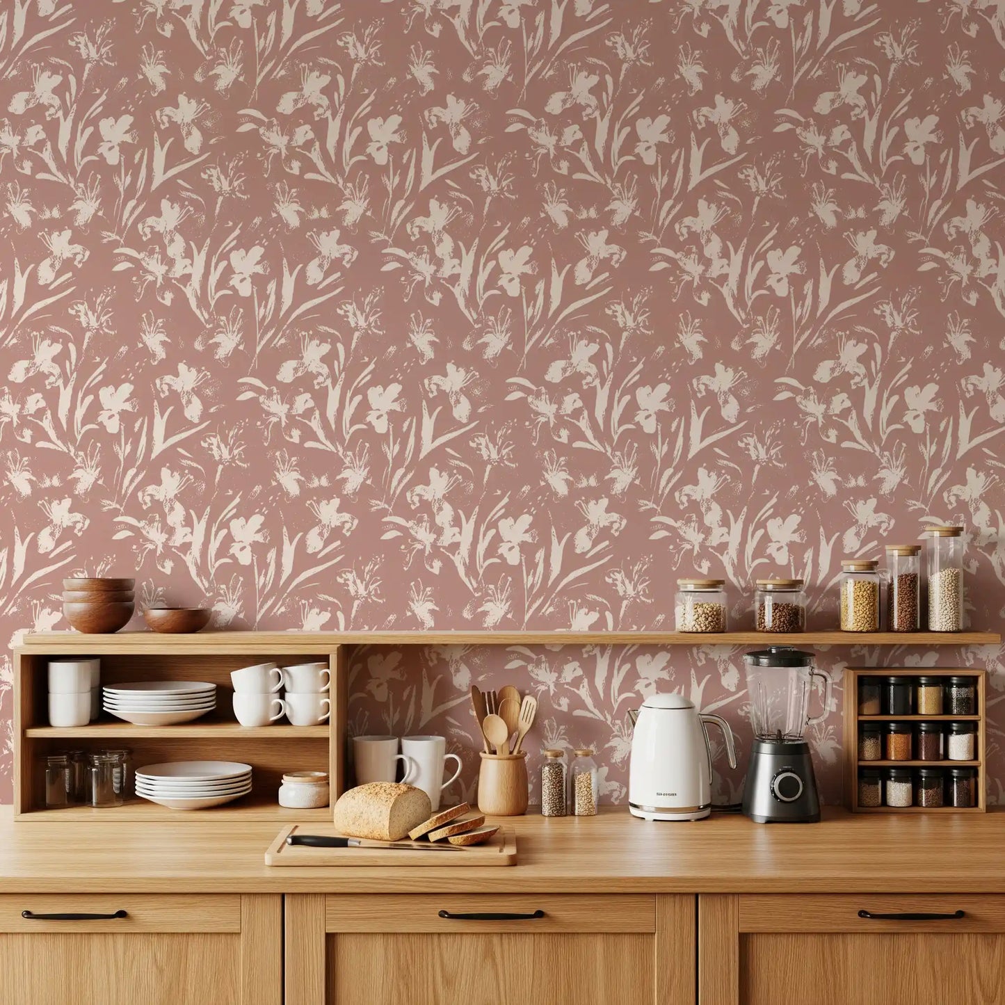 Papier peint abstrait floral aux tons terreux⁠