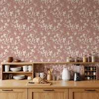 Papier peint abstrait floral aux tons terreux⁠