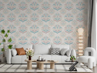 Papier peint botanique minimaliste rose poudré et bleu⁠