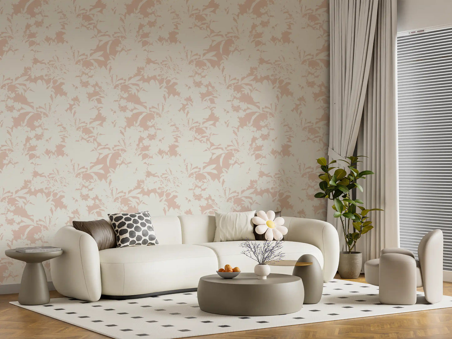 Creamy Petal Shadow Pattern Wallpaper⁠