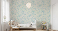 Luftiges Creme und Blaues Gartenmuster Tapete⁠