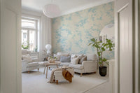 Luftiges Creme und Blaues Gartenmuster Tapete⁠