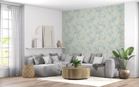 Luftiges Creme und Blaues Gartenmuster Tapete⁠