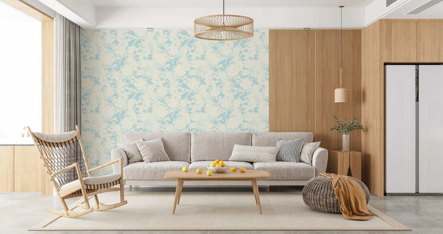 Luftiges Creme und Blaues Gartenmuster Tapete⁠
